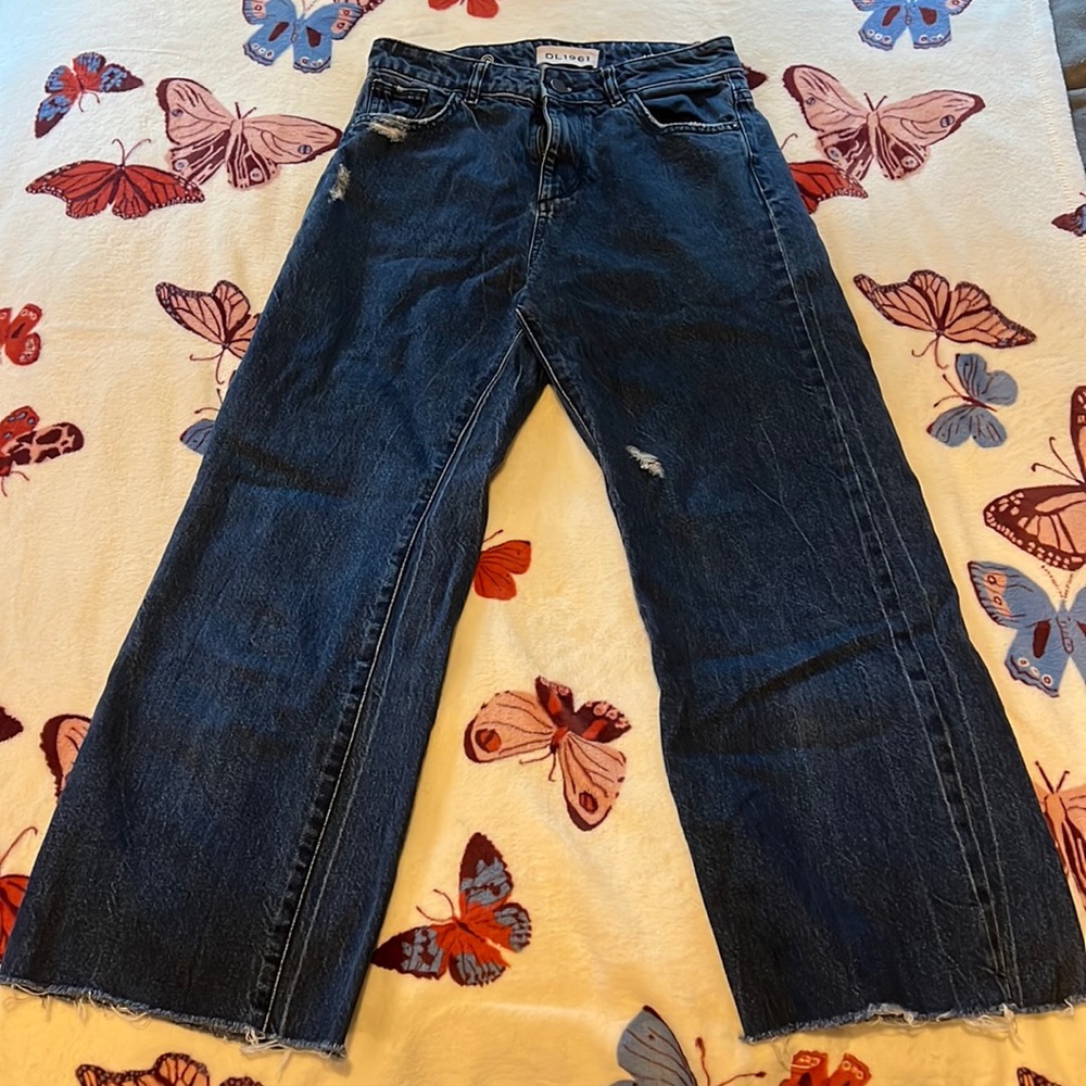 High waist wide leg dark wash jeans